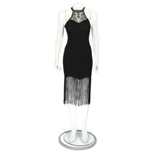 NWT Sexy Retro Flapper 20s 30s Fringe Gold Lace Black Sleeveless Dress sz M /943